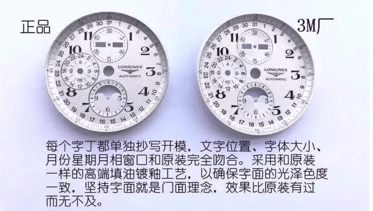 3M厂浪琴八针月相复刻表对比正品评测 第2张