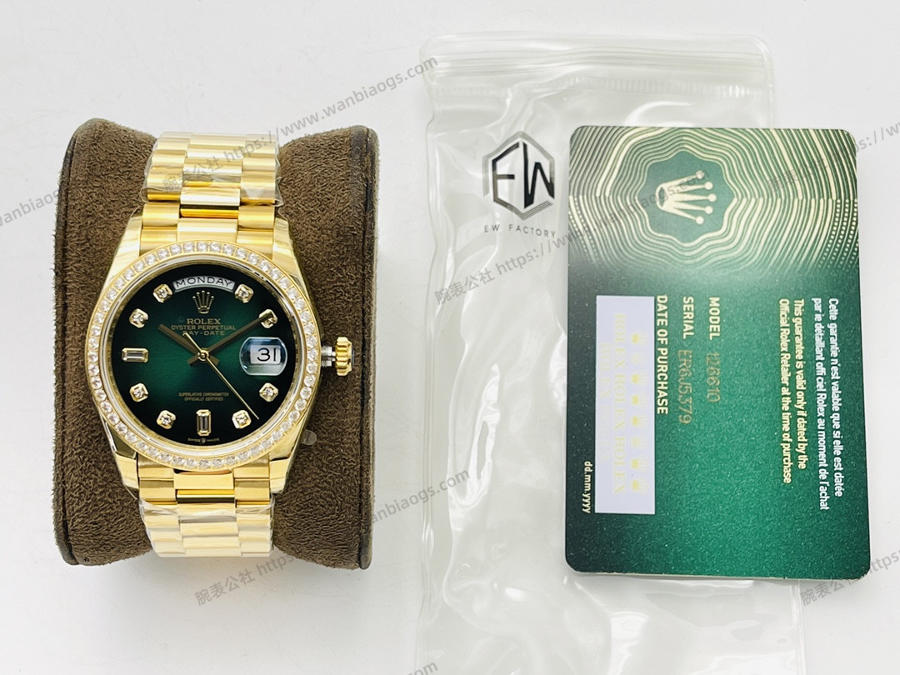 EW厂劳力士Rolex星期日志型40mm系列3255机芯(18K镶钻绿盘)腕表赏析 第1张