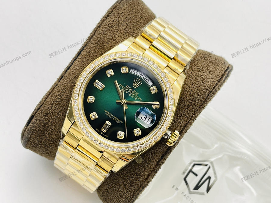 EW厂劳力士Rolex星期日志型40mm系列3255机芯(18K镶钻绿盘)腕表赏析 第2张