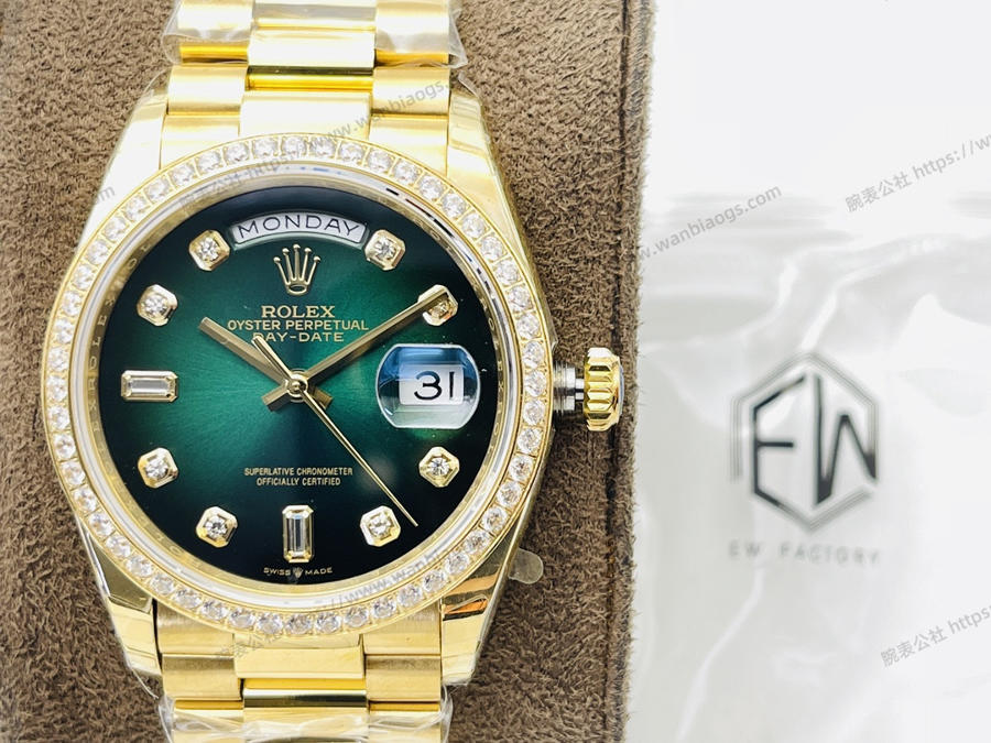 EW厂劳力士Rolex星期日志型40mm系列3255机芯(18K镶钻绿盘)腕表赏析 第3张
